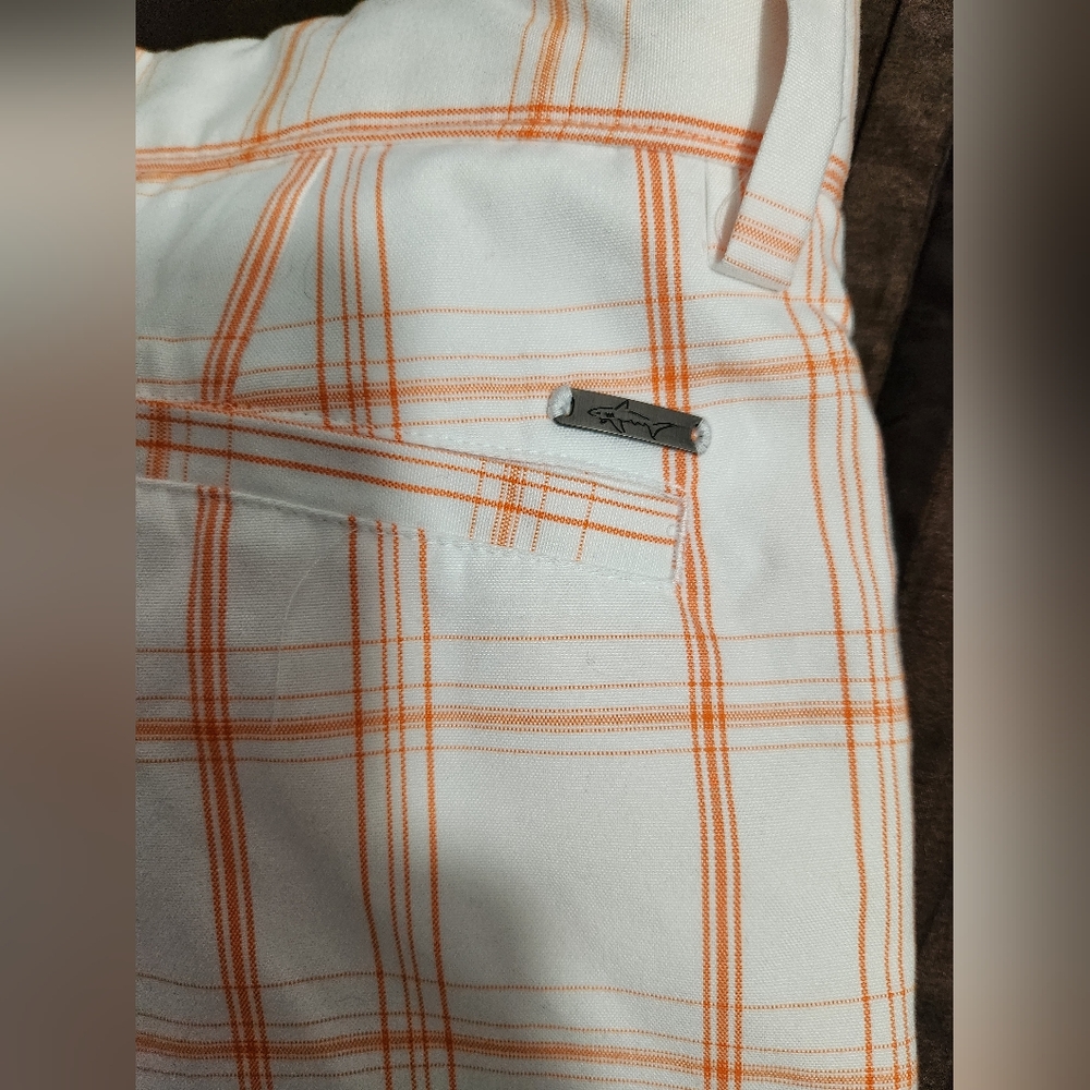 Men's White and Orange Plaid Golf Shorts, Size 34 - Picture 2 of 6